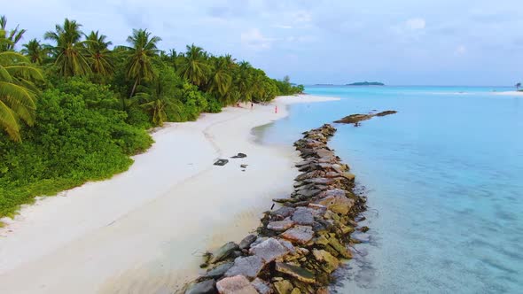 Drone Flyuing Along Maldive Paradise Tropical Island