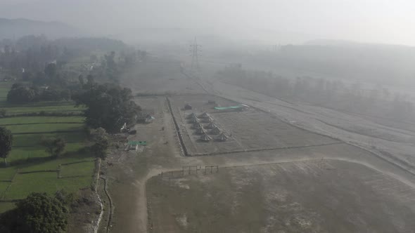 Aerial Shot of Landscape in Himalayan Range of Uttarakhand India Camping Site in Himalayan Hills