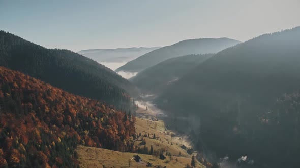 Carpathian Mountain Autumn Scenery Aerial View