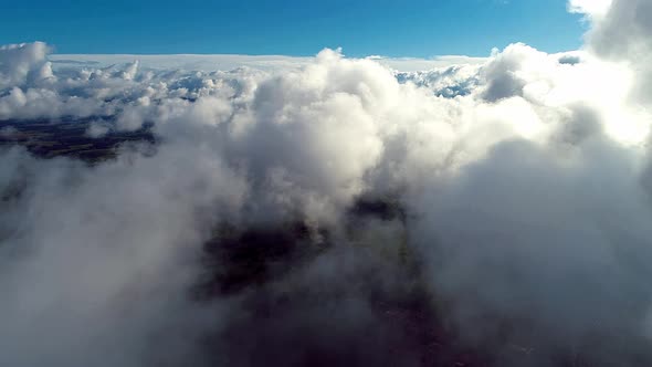 Fog morning at downtown district. Above the clouds. alt