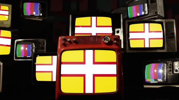 Flag of Dorset, UK, on Retro TVs.