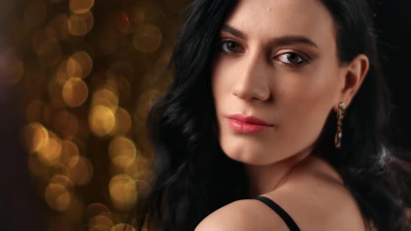 Face Sensual Asian Woman Posing at Golden Flash Sparkle alt