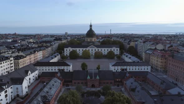 Drone Shot Flying Over Rooftops of Stockholm