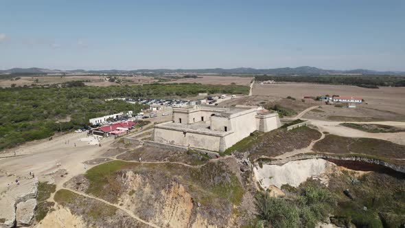 Drone view of Fort of Pessegueiro on the beautiful Alentejo coast, Portugal