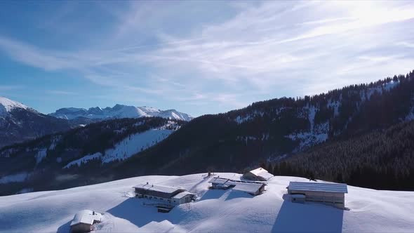 View of mountain huts in winter, Achenkirch, Austria alt