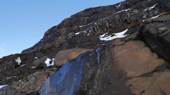Iceland Water Falling Over Edge Of Tall Mountain In The Winter 1