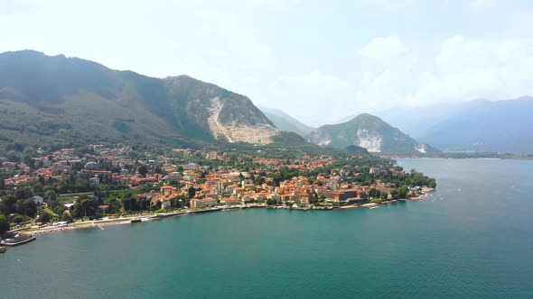 Flight Over City on Maggiore Lake Bank