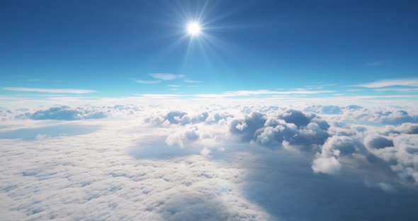 Flying over the clouds towards the sun