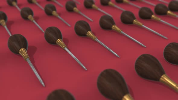 Multiple Scratch Awls With Wooden Handle In A Row 4k alt
