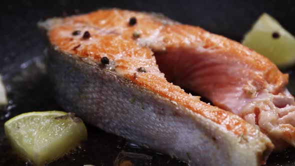 Grilled Rainbow Trout or Salmon Steak with Spices, Garlic