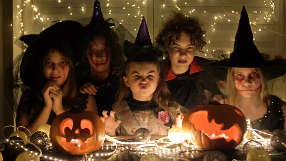 Children Having Fun Together at the Halloween Festival, Friends at the Halloween Party alt