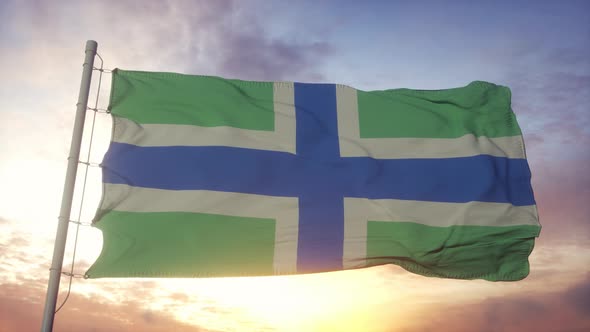 Severn Cross Flag England Waving in the Wind Sky and Sun Background alt