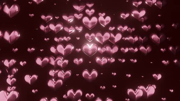 3d Hearts That Pulsates and Moves on Dark Pink Background