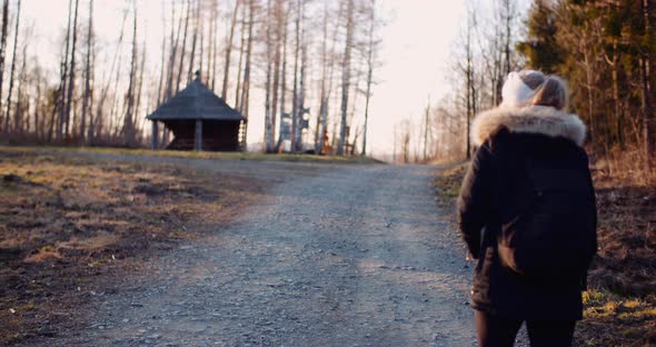 Leaisure Activities, Sport - Tourist Walking Along Mountain Trail in Mountains alt