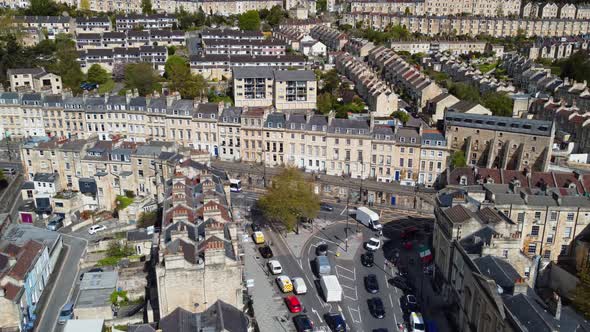 Aerial of the iconic and busy junction between Cleveland place and the A4 London road heading into c alt