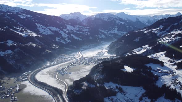 Kaltenbach Hochfugen Drone Flyover the Mountains and Skiing Village