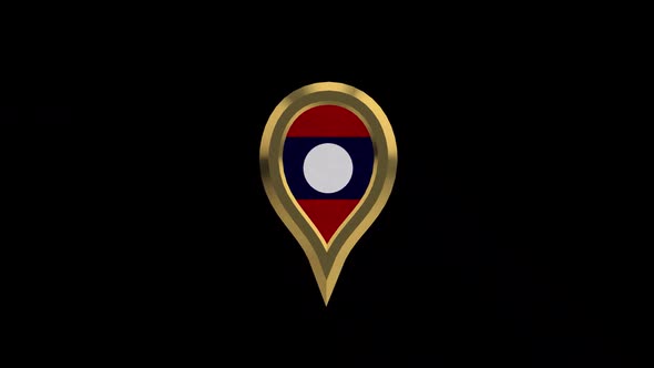 Laos Flag 3D Rotating Location Gold Pin Icon alt