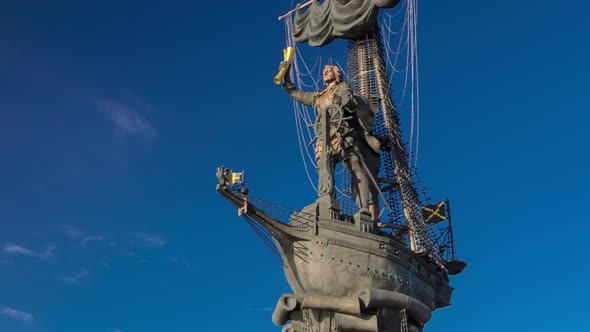 Monument To Russian Emperor Peter the Great Timelapse Hyperlapse, Moscow, Russia alt