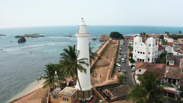 Aerial View of the Lighthouse, Mosque and Fort in the Southern Part of the Island of Sri Lanka