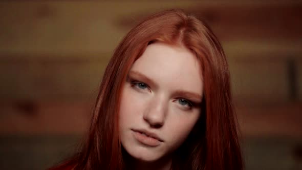 Beautiful Redhead Girl Showing Different Emotions