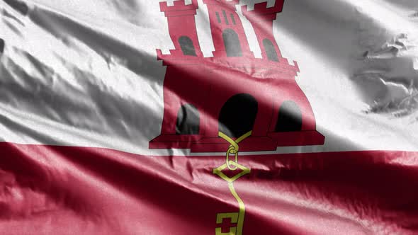 Gibraltar textile flag waving on the wind. 10 seconds loop.  alt