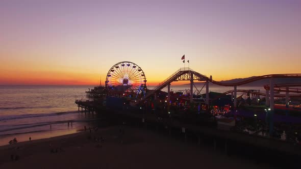 Santa Monica Ferris Wheel and Beach on a Sun Set alt