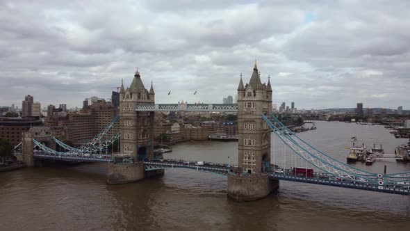 Dron View of the Tower Bridge on a Cloudy Day