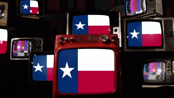 Flag of Texas on Retro TVs. 4K.