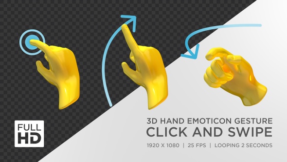 3D Hand Emoticon Gesture Click And Swipe alt