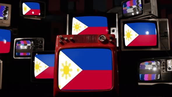 The national flag of the Philippines on Retro TVs. 4K.