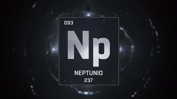 Neptunium as Element 93 of the Periodic Table on Silver Background in Spanish Language
