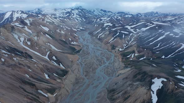 Aerial View of Spectacular Panorama of Thorsmork Valley Glacier Wild Highlands in Iceland alt
