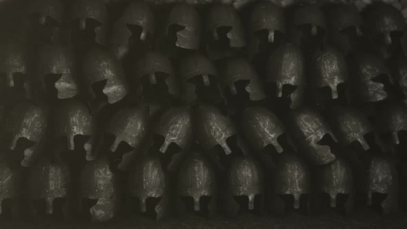 A Pile Of Medieval Helmets alt