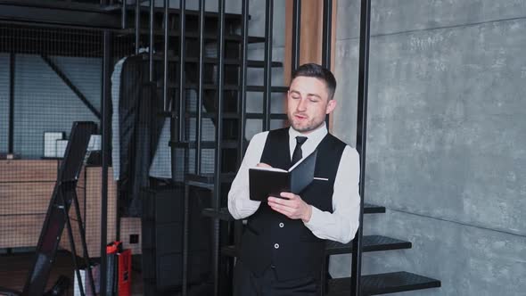 Young Business Man Caucasian Nationality with Beard Middle Aged Classic Clothes White Shirt Black alt