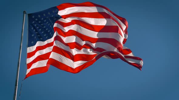 American Flag Slow Motion Waving. Cinematic Video
