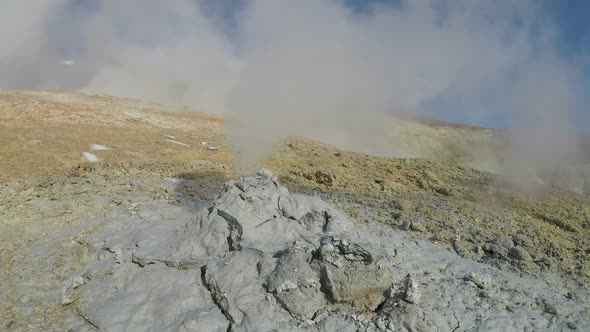 Geothermal Activities - Volcanic Mud Hole Emission Clouds of Hot Gas and Steam