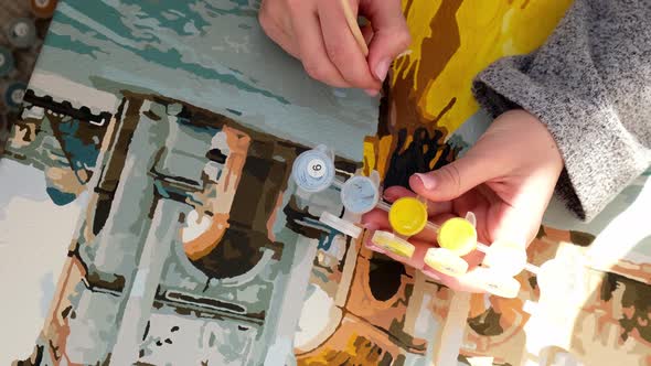 Female Hands Coloring Draw Canvas Picture By Numbers Girl Triumphal Arch Paris alt