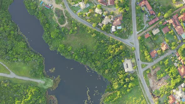 Arial shot over buzios Brazil in the early morning alt