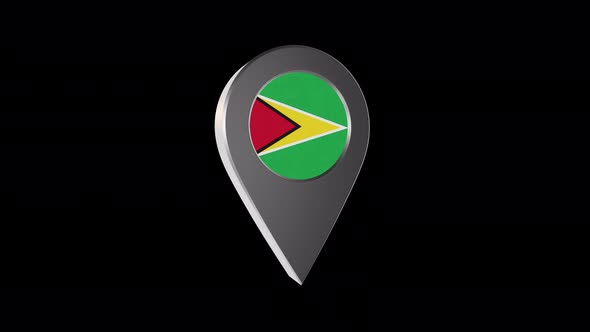 3d Animation Map Navigation Pointer With Guyana Flag With Alpha Channel  -4K alt