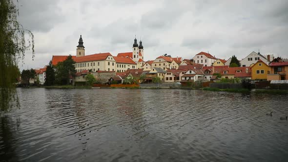Old Castle Over River in Telc, Czech Republic alt