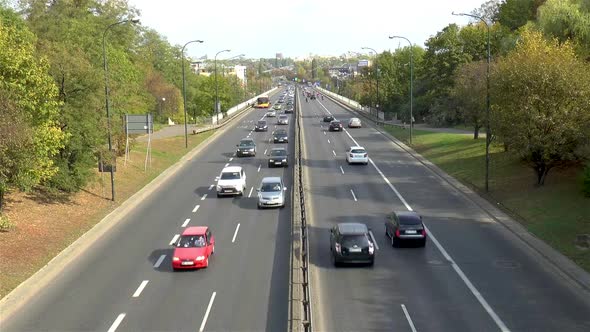 Fast-moving traffic in Warsaw, Poland. Fast moving traffic in motorway