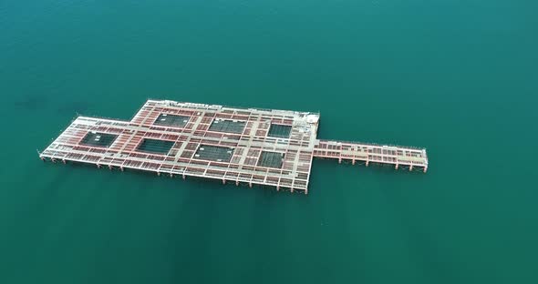 Aerial view of mussels farm. View of shellfish farming near Kavarna, Bulgaria alt