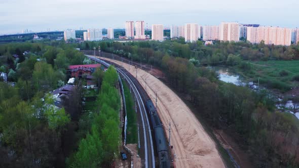 Aerial View of Train Moving Within the City, Moscow, Russia