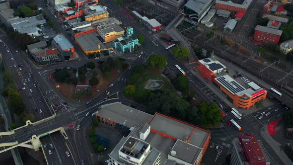 Top View Of Intersections In Roma Street, Brisbane, Queensland, Australia - aerial drone shot alt