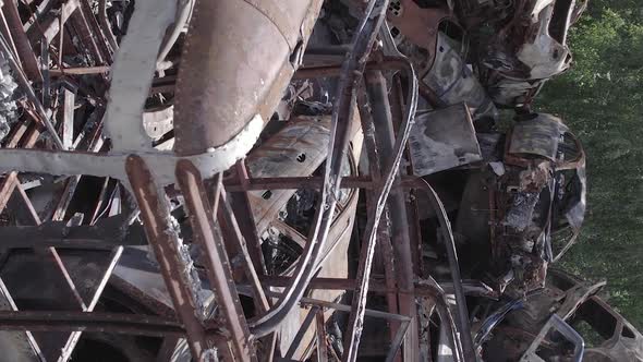 Vertical Video of a Dump of Destroyed Cars During the War in Ukraine alt