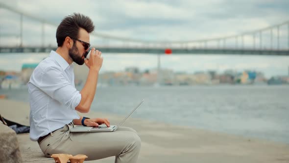 Software Online Network Developer. Senior Coder Programming.Software Developer Coding On Computer PC alt