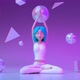 A girl meditates in neon lighting against the background of levitation of geometric shapes - VideoHive Item for Sale
