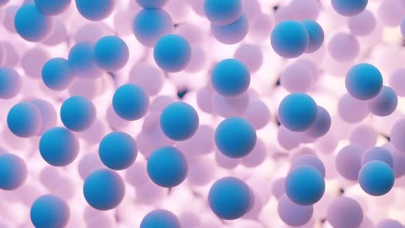 3d render illustration Blue and pink balls background Abstract chemical reaction