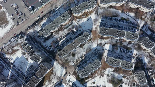 Top View Drone Aerial Shot of Soviet Architecture Chernobyl District Style Old Building in Vilnius