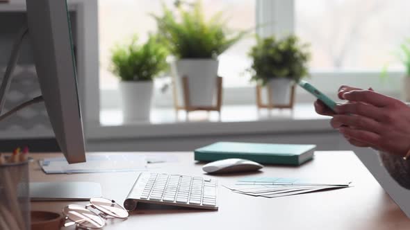 Young Trendy Designer Sends the Client the Color Samples alt